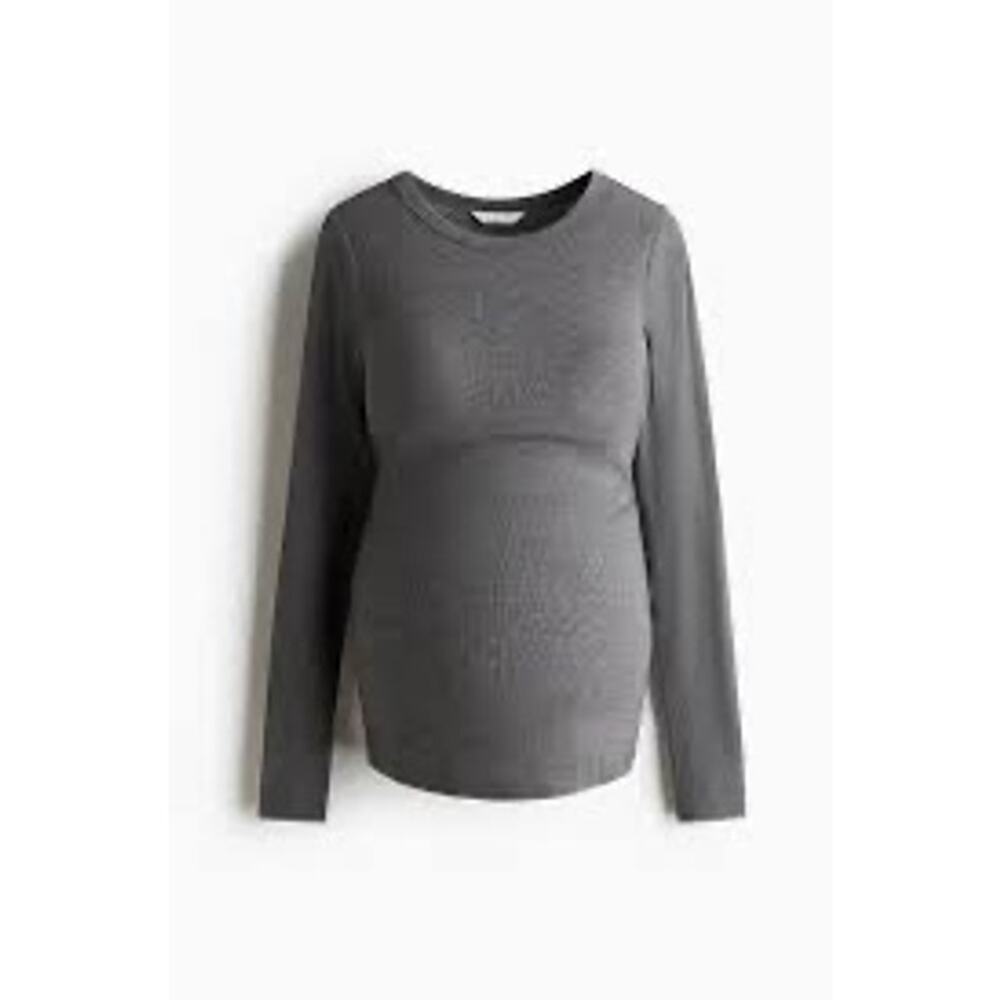 H&M Mama Maternity Ribbed Long Sleeve Stretch Top Gray Medium